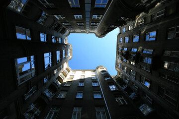 An old tenement house in Warsaw's, Aleje Jerozoliskie, Poland