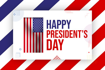 President's Day Banner with United States of America Flag and Design Elements. Abstract US patriotic concept card