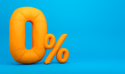 3D Percentage sign in yellow color on blue background. Percent Symbol.  3D rendering illustration. - obrazy, fototapety, plakaty