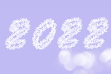 Celebration of New Year 2022 made from colored Number, toned in vey peri color of the year.