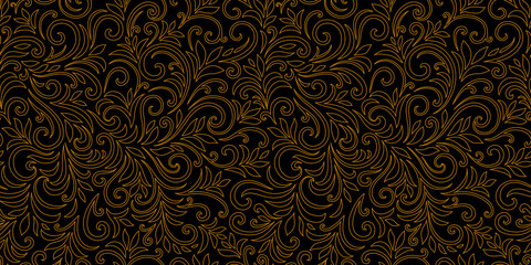 Elegant seamless pattern with leaves and curls. Luxury floral background. Vector illustration.