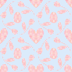 Pattern with Easter eggs, flowers and hearts. Checkered watercolor motifs for home textiles.