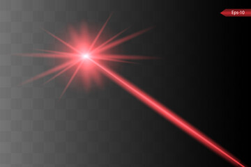Abstract red laser beam. Transparent isolated on black background. Vector illustration.the lighting effect.floodlight directional