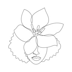 Afro American woman in a modern one line style.
