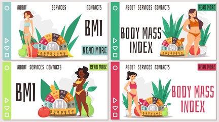 BMI from weight deficit to overweight and obesity, landing page template - flat vector illustration.