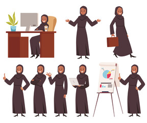 Arab woman business character vector set