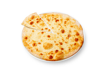 Italian pizza four cheeses on white isolated background