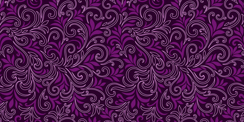 Elegant seamless pattern with leaves and curls. Luxury floral background. Vector illustration.