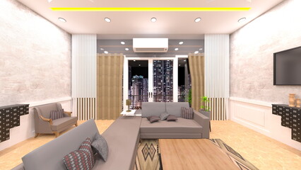 夜景が見えるリビングルーム