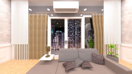 夜景が見えるリビングルーム