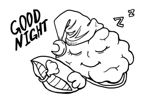 Sleeping brain character vector illustration on white background