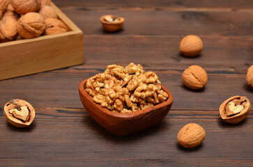 still life with walnuts on a wooden table