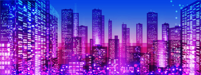 City background with architecture, skyscrapers, megapolis, buildings, downtown. - 484040052