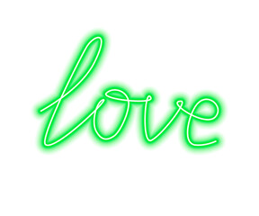 Green neon word Love isolated on white