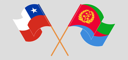 Crossed and waving flags of Chile and Eritrea