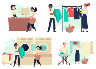 Laundry Machine Wash business vector concept. Dry Cleaning and Laundromat Service.