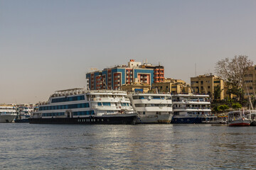 Fototapeta na wymiar Cruise ships at the river Nile in Aswan, Egypt
