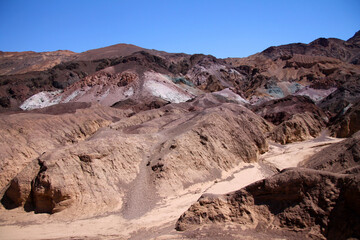 The coloured rock dunes on the Artist's Drive in the Death Valley Desert