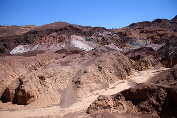 Fototapeta na wymiar The coloured rock dunes on the Artist's Drive in the Death Valley Desert