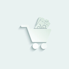 paper Shopping cart icon with discount coupon icon vector. sale percent  sign