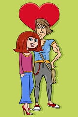 valentine card with cartoon young couple in love