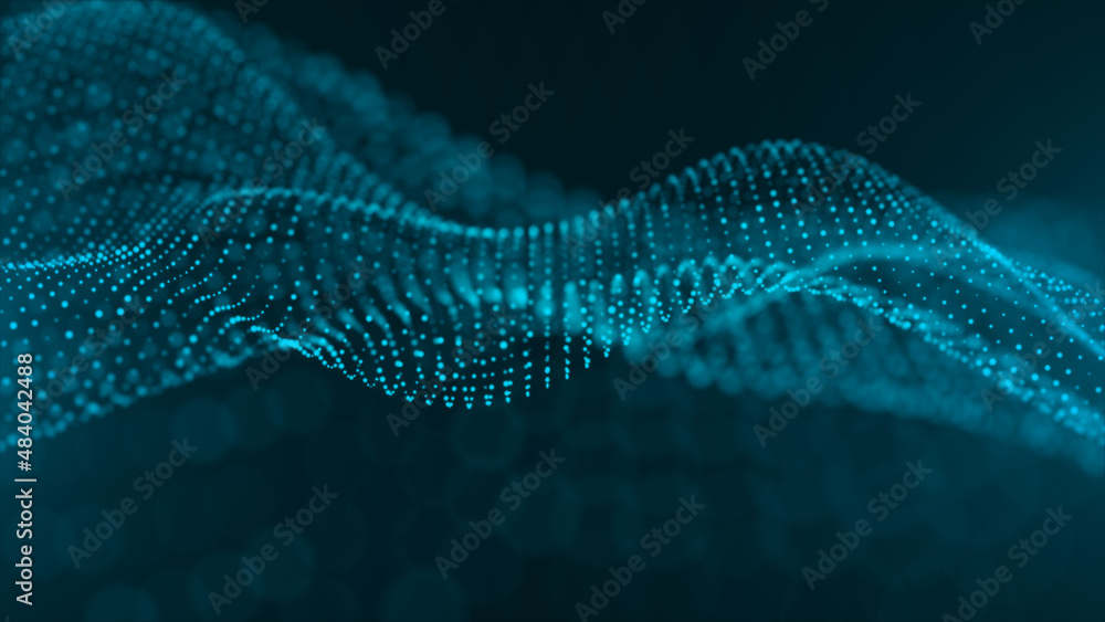 Poster wave stream digital illustration. abstract background of blue color. 3d rendering