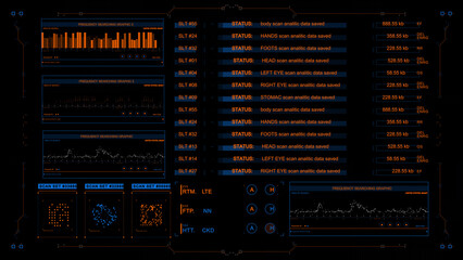 HUD Futuristic Digital Encoder Decoder Data Number Selection Code Background. Virtual Reality Abstract Random Count Binary Decimal Statistics Monitor Display Illustration.
