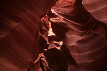 The narrow path of the Antelope Canyon closed by rocks at the top