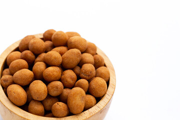 Crispy peanut snack balls on white