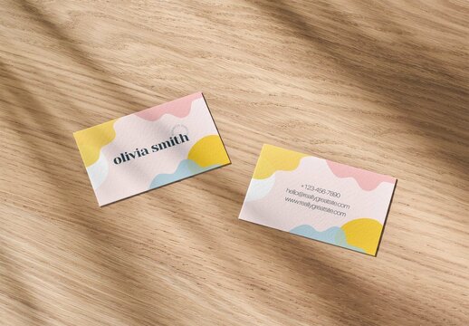 Business Cards Mockup on a Wooden Surface