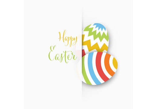 Simple Easter Card Template with Paper Decorated Easter Eggs