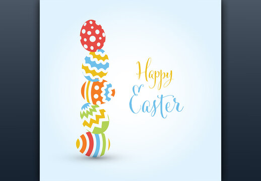 Simple Easter Card Template with Decorated Easter Eggs