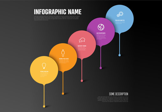 Dark Infographic Template with Bubble Pointers on the Line