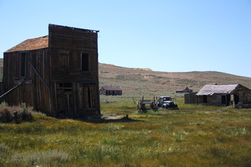The abandoned saloon of the Bodie ghost town in the desert