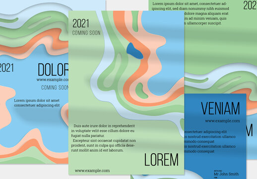 Flyer Layout with Paper Cut Craft Wavy Layered Texture