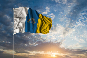 Waving National flag of Canary Islands