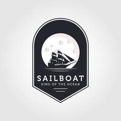 Sailing ship vintage illustration on logo badge