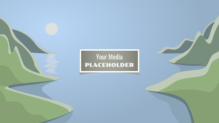 Your media placeholder. Simulate a photo or video. Aspect ratio 16:9. Summer landscape. Vector illustration