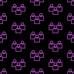 People icon seamless pattern, bright vector illustration on black background.