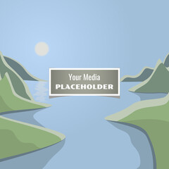 Your media placeholder. Simulate a photo or video. Aspect ratio 1:1. Summer landscape. Vector illustration