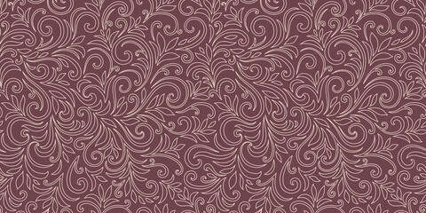 Elegant seamless pattern with leaves and curls. Luxury floral background. Vector illustration.