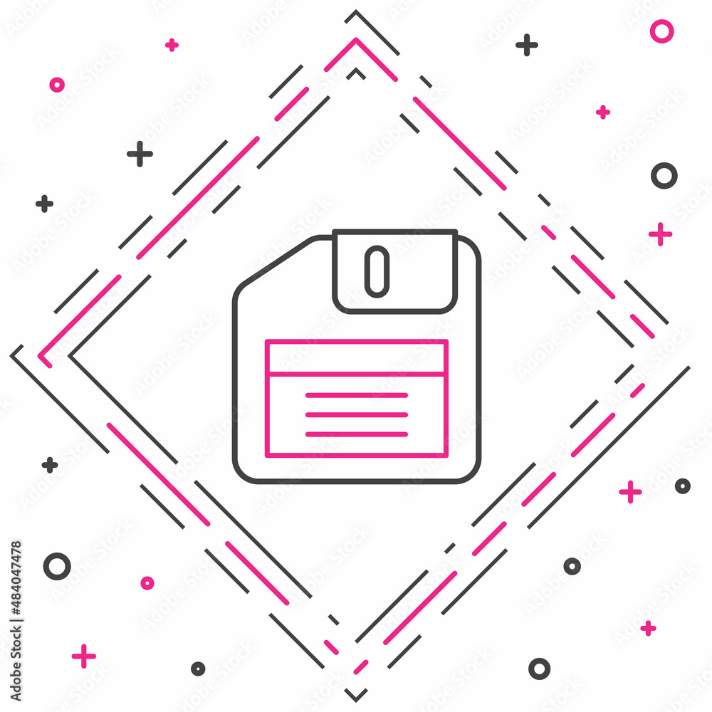 Poster line floppy disk for computer data storage icon isolated on white background. diskette sign. colorfu