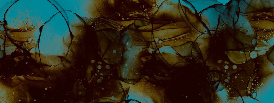 Dark brown and teal background, luxury hand drawn art, digital art design, creative backdrop, contemporary graphic, fluid decoration for wallpaper, liquid watercolour painting