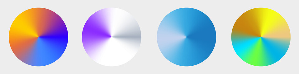 Set conical gradients. Vector radial glossy background. Texture of foil, metal.