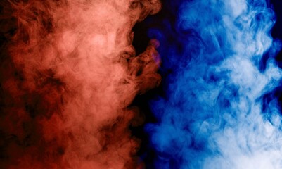 Fototapeta premium Fog in red blue color neon light on black background.