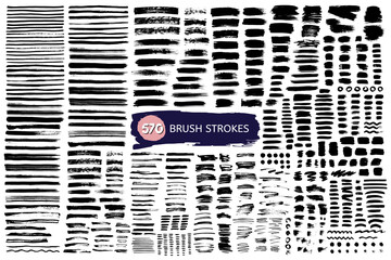 Vector set of 570 paint brush strokes.  Black paint brush drawing. Abstract black textured. - 484050605
