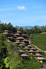 Village view in the forest area and fresh green mountains. There is nature in Thailand.