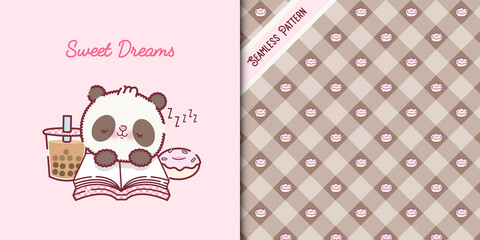 sleeping cartoon panda bear and donuts seamless pattern © Rafa Velásquez