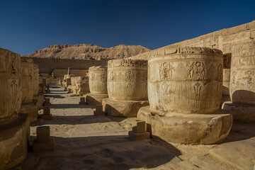 Broken columns of Medinet Habu (Mortuary temple of Ramesses III) at the Theban Necropolis, Egypt