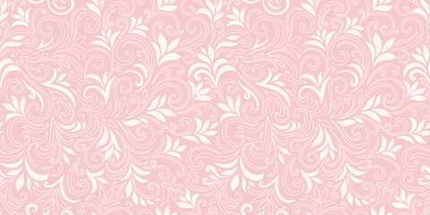 Elegant seamless pattern with leaves and curls. Luxury floral background. Vector illustration.